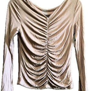 OGL Ruched Long Sleeve Blouse in Beige